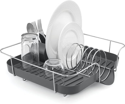 Polder Spring Dish Rack Holds Up to 9 Plates and Includes Removable, Stand-Alone Utensil Bin (Gray)