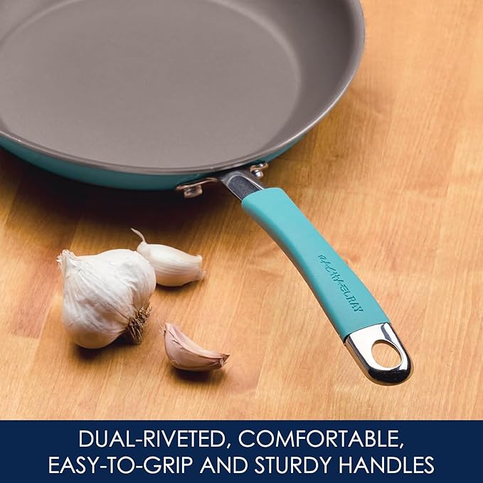Rachael Ray Cucina Nonstick Cookware, Agave Blue Pots and Pans Set, 12-Piece