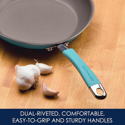 Rachael Ray Cucina Nonstick Cookware, Agave Blue Pots and Pans Set, 12-Piece