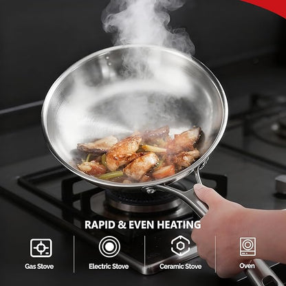 ROVSUN 8-10-12 Inch Stainless Steel Cookware Set, 3 pcs Tri-Ply Skillets Set, Full Clad Stainless Steel Chef's Pan, PFOA & PTFE Free Skillets, Compatible for All Cooktops, Dishwasher & Oven Safe