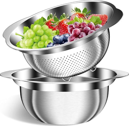 Colander, Strainer Bowl, Stainless Steel Colander, Rice Washing Bowl, Pasta Strainer & Vegetable Washer, Kitchen Strainer with Mixing Bowl for Draining, Food Prep, Dishwasher Safe, 5QT