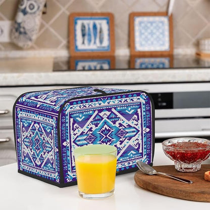4 Slice Blue Ethnic Aztec Toaster Cover Waterproof Dust Fingerprint Bread Machine Cover Washable Kitchen Appliance Protector For Home Kitchen Bakeware Table Decor Women Gifts