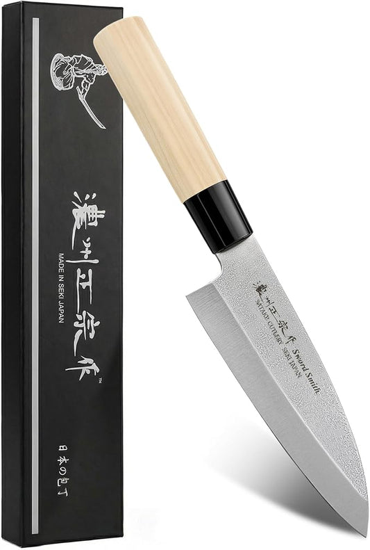 6 Inch Deba Knife, Made in Japan, Right-Handed Single Bevel Fish Butcher Knife, High Carbon Stainless Steel with Nashiji Finish, Magnolia Wood Handle for Fish Filleting