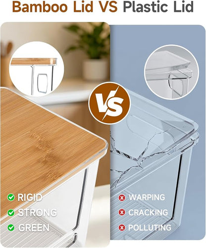 Trash Bag Holder, Acrylic Garbage Bag Dispenser with Bamboo Top, Extra Large Trash Bags Dispenser Under Sink for Kitchen, Pantry, Laundry Room, Cabinet Organizer and Storage (1 PACK)