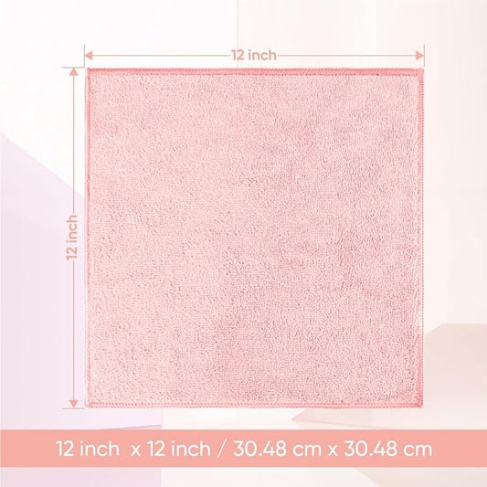 HOMEXCEL Microfiber Washcloths 12 Pack, Highly Absorbent and Soft Face Towel, Multi-Purpose Wash Cloths for Bathroom, Gym, Hotel, Spa and Kitchen, Multicolor 12x12 Inch, Pink