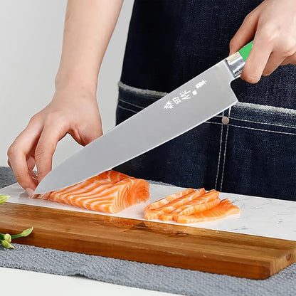 Japanese Chef Knife 9.5 inches, Professional Sushi Knife with Green Ergonomic Handle for Household or Work
