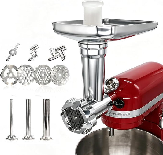 Replacement Food Meat Grinder Attachment with Sausage Stuffer Kit and Food Tray，Compatible with KitchenAid Artisan Series 4.5/5 Quart Tilt Head Stand Mixer &5/6/7 Quart Bowl-Lift Stand Mixer