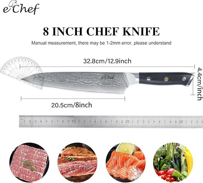 8-inch Damascus Chef Knife, made with sharp VG10 steel, 67 layers Damascus cooking knife, G10 handle, beautifully packaged box (8-inch chef's knife)