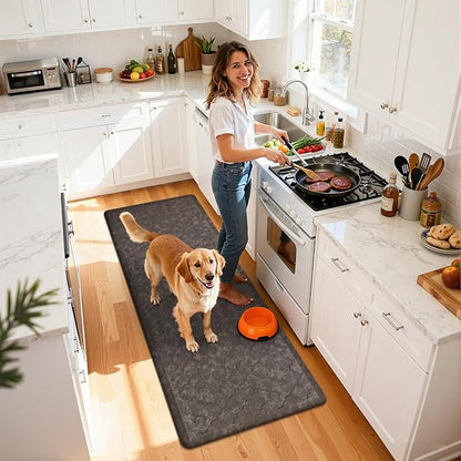 HEBE Kitchen Mat Cushioned Anti Fatigue Comfort Floor Mat Oversized 17.3"x48" Waterproof Non Slip Kitchen Rug Runner Laundry Room Rug Floor Carpet Heavy Duty Comfort Standing Mat Pads, Brown