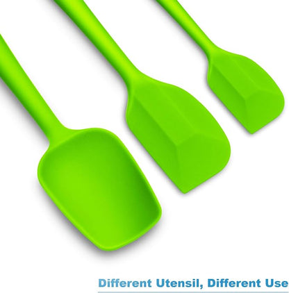 Silicone Spatula 3‑Piece Set Heat Resistant 600°F Non‑Stick Rubber Spatulas with Stainless Steel Core ALLWIN HOUSEWARE Large Spatula, Spoonula & Mini Spatula for Cooking & Baking, Green