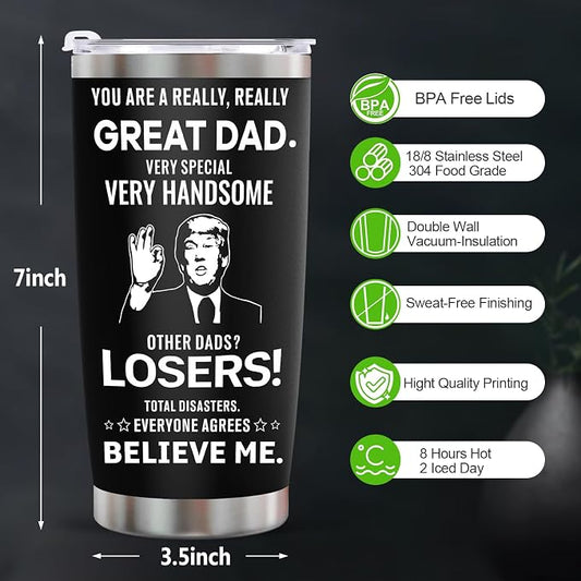 Ulrhpc Fathers Day Day gifts Dad Tumbler - 20oz Stainless Steel Vacuum Tumbler w/Lids/Straws/Brush Funny Birthday Gifts for Men Papa Husband Grandpa on Christmas Anniversary Fathers Day