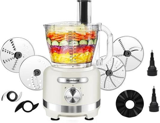 Homtone Food Processor, Large 16 Cup 9-in-1 Veggie/Meat Processor for French Fry Cutting, Slicing, Shredding, Chopping, Dough Kneading & Emulsifying, Easy Meals prep for Family, Party & Week, Beige