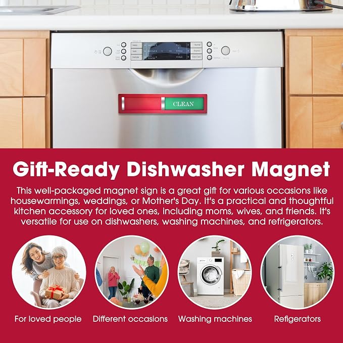 Christmas Red Dishwasher Magnet – Clean Dirty Sign, 304 Stainless Steel with Strong Adhesive Tape, Festive Kitchen Decor & Holiday Home Gift (S105)