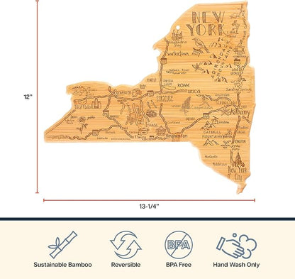 Totally Bamboo Destination New York Shaped Cutting Board – Bamboo Charcuterie and Serving Board with Hang Tie for Wall Display