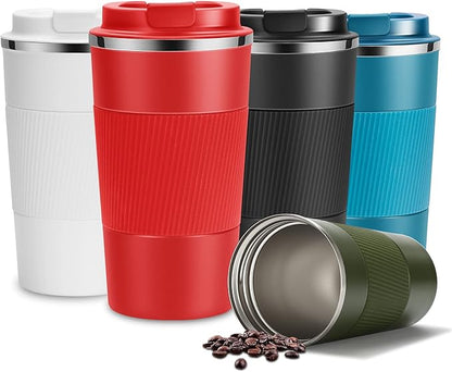 YINJAM 12oz Travel Coffee Mug Insulated Coffee Cups to Go with Leakproof Lid Vacuum Stainless Steel Double Walled Thermal Car Coffee Tumbler for Hot Cold Iced Tea Drinks Reusable (Red, 12oz)