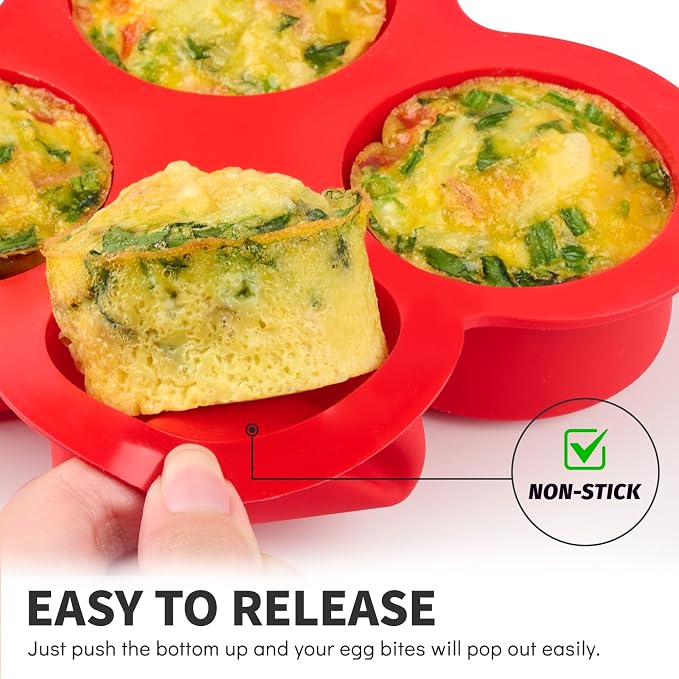 Puyeipt 2 Pack Air Fryer Egg Bite Molds, 4-Cup Mini Round Muffin Pans Silicone Baking Molds for for Oven, Air Fryer and Pot