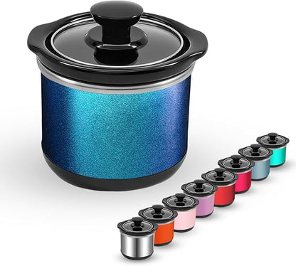 Mini Slow Cooker, 0.65 Qt Capacity small slow cooker, Ceramic Pot, Nutrient Loss Reduction, For Sauces, Stews & Dips, Round (Sapphire glitter)