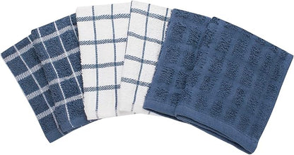 Ritz Premium 100% Cotton Terry Check Kitchen Dish Cloths - Highly Absorbent, Super Soft, Long-Lasting, 12"x12", 6-Pack, Federal Blue
