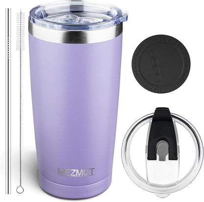 MEZMUT 20oz Tumbler Coffee Travel Mug with Daul Lid and Straw, Stainless Steel Double Wall Vacuum Spill Proof Insulated Tumbler, Hot or Iced Coffee Cups for Drinks (1Pack, Light Purple)