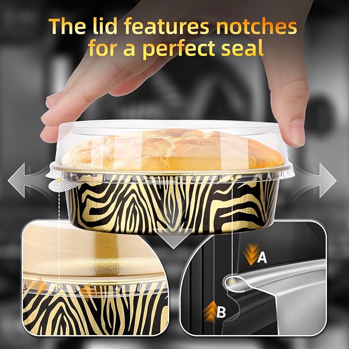 Beasea Disposable Ramekins with Lids, 120 Pack 7.3oz Mini Pie Tins Small Aluminum Foil Pie Tart Cake Baking Pans Individual Round Creme Brulee Containers for Party - Tiger Stripes