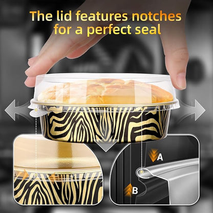 Beasea Disposable Ramekins with Lids, 120 Pack 7.3oz Mini Pie Tins Small Aluminum Foil Pie Tart Cake Baking Pans Individual Round Creme Brulee Containers for Party - Tiger Stripes