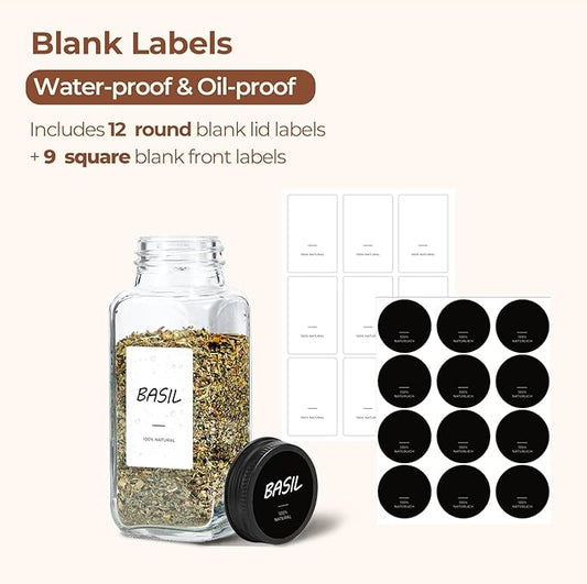 ComSaf Large Spice Jars, 6Pcs 8 oz glass spice bottle with lids, Empty Spice Containers and Square Spice Bottles, Trial Set & Supplement Set for Kitchen and Seasoning