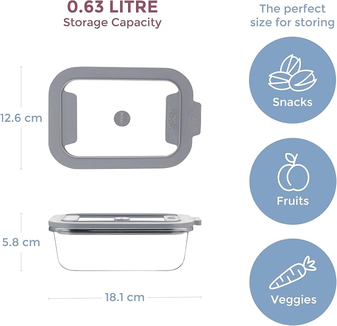 Kilner Fresh Storage 0.63 Litre Airtight Glass Container Durable Leakproof Lid with Vacuum Seal for Food Storage Leftovers Snacks Meal Prep Batch Cooking