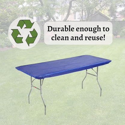 Kwik-Covers 8' Rectangle Plastic Table Covers 30" x 96", Bundle of 5 (Royal Blue)