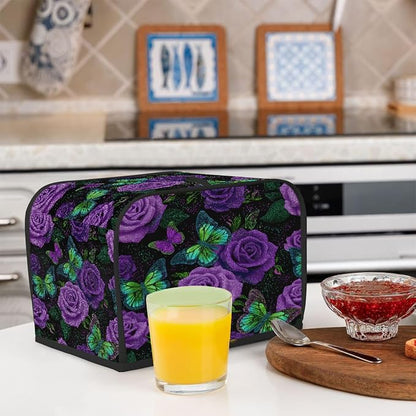 4 Slice Purple American Flower Toaster Cover Waterproof Dust Fingerprint Bread Machine Cover Washable Kitchen Appliance Protector For Home Kitchen Bakeware Table Decor Women Gifts