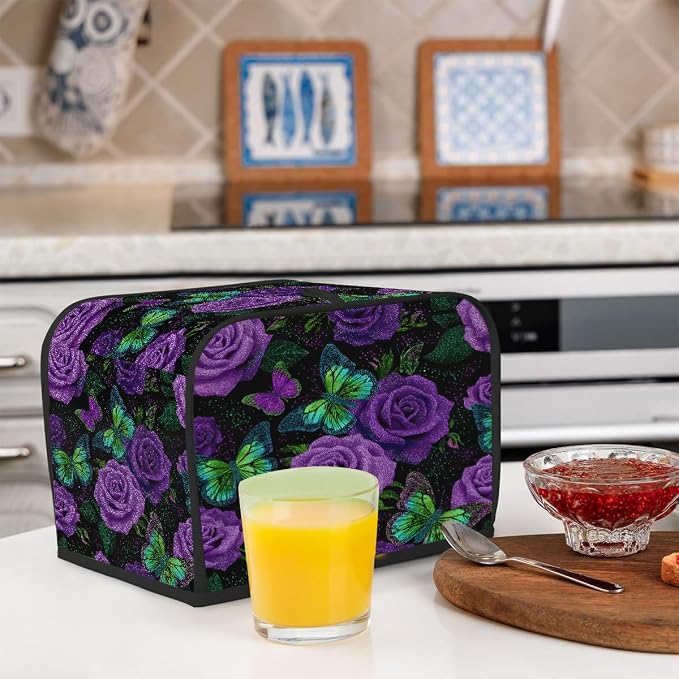 2 Slice Purple American Flower Toaster Cover Waterproof Dust Fingerprint Bread Machine Cover Washable Kitchen Appliance Protector For Home Kitchen Bakeware Table Decor Women Gifts