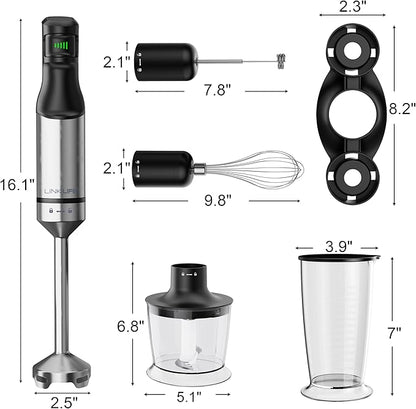 1200W Immersion Blender Handheld, 5-in-1 Variable Speed Emulsifier Hand Blender Stick with Whisk Chopper Milk Frother Mixing Cup and Storage Rack for Kitchen Soup, Purees, Baby Food and Smoothies