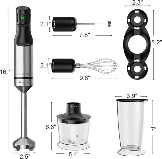 1200W Immersion Blender Handheld, 5-in-1 Variable Speed Emulsifier Hand Blender Stick with Whisk Chopper Milk Frother Mixing Cup and Storage Rack for Kitchen Soup, Purees, Baby Food and Smoothies