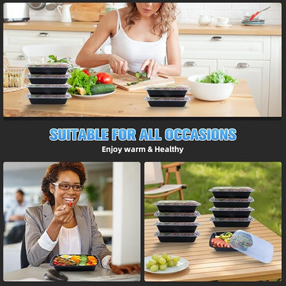 50 Pack (100 Pieces) 32oz Meal Prep Containers with Lids, Reusable Plastic Food Storage & Take Out Boxes - BPA-Free, Leakproof, Microwave, Dishwasher, Freezer Safe for Lunch, To Go