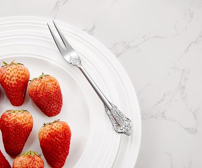 KEAWELL Luxury 6.3" Food Fork/Seafood Forks 18/10 Stainless Steel, Set of 6, Fruit Picks/Cocktail Forks/Charcuterie Accessories/Cocktail Picks for Appetizer, Cocktail, Pastry, Dessert (Silver)