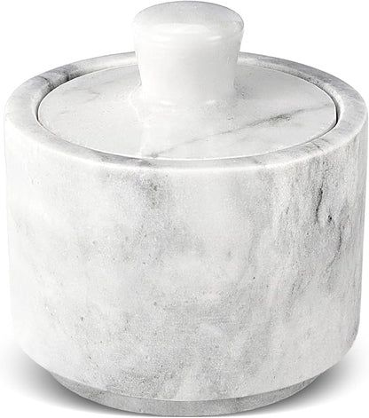 Flexzion Marble Salt Cellar with Lid, Multi-Purpose Marble Container for Salt, Pepper, Paprika and Powdered Herbs, Salt Containers for Countertop, Box for Jewelry, Watches & Accessories (White)