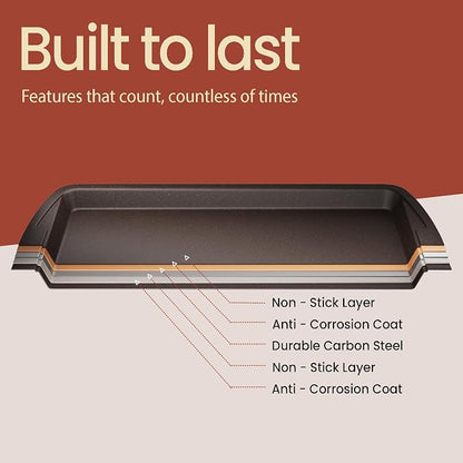 Cookie Sheet with Wire Rack Set, 2-Piece Nonstick Brown Marble Carbon Steel Pan & Cooling Rack, Space-Saving Stackable Set, PFOA, PFOS, PTFE Free, Oven Safe Up to 450°F, 17.4" Pan & 14.7" Rack