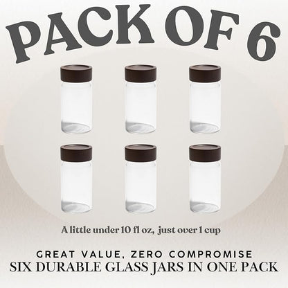Wide Mouth Glass Storage Jars With 2.5" Acacia Wood Lids - 6 Pack of 9.5 Oz Food Storage Containers - Borosilicate Glass Canisters Sets For Kitchen - Pantry Organizers and Storage for Rice Coffee