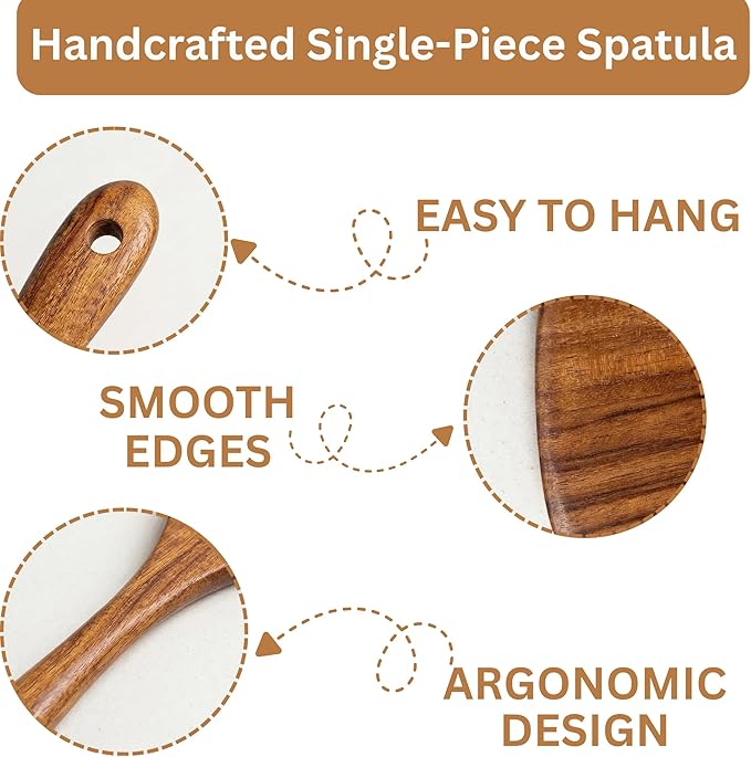 DADU BADU Teak Wooden Utensil Set of 10 – Non-Toxic Cooking Spoons & Spatulas for Nonstick Pans – Includes Pasta Spoon, Ladle, Skimmer – Premium Wood Kitchen Gift Set with Holder