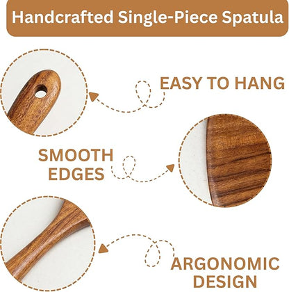 DADU BADU Teak Wooden Utensil Set of 10 – Non-Toxic Cooking Spoons & Spatulas for Nonstick Pans – Includes Pasta Spoon, Ladle, Skimmer – Premium Wood Kitchen Gift Set with Holder