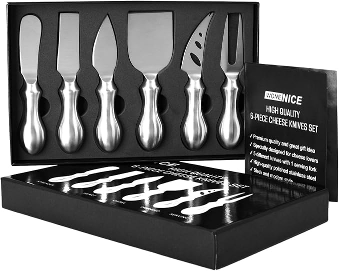 WoneNice Cheese Knife Set, 6-Piece Stainless Steel Knives for Charcuterie, Gift for Mother's Day Wedding Housewarming Christmas