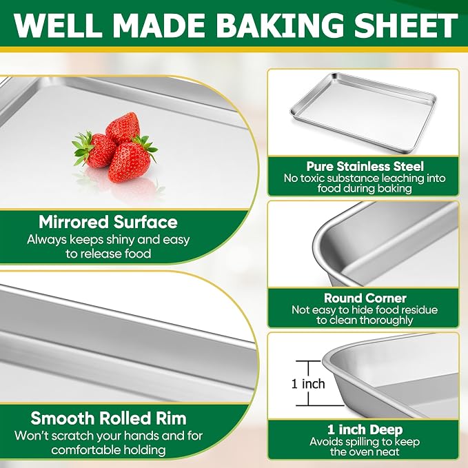 TeamFar Stainless Steel Baking Sheet with Rack Set, 10.5/12.5/16 Inch Baking Pan with Wire Rack & Silicone Baking Mat for Oven Baking, Cookies Sheets Set of 9 (3 Sheets + 3 Racks + 3 Mats), Easy Clean