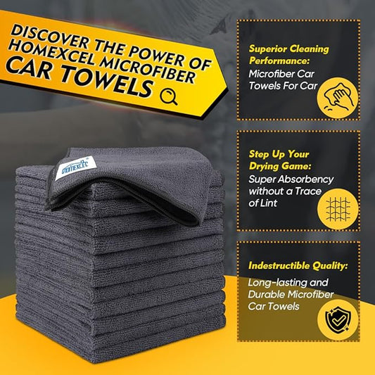 HOMEXCEL Grey Microfiber Cleaning Cloth 200 Pack, 11.5 x 11.5 inch Bulk Shop Towels | Reusable Cleaning Rags for Cars, Kitchen, Window, Garage and House, Ultra Absorbent, Lint Free, Streak Free