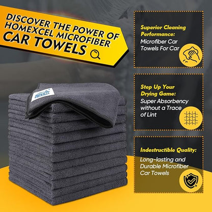 HOMEXCEL Grey Microfiber Cleaning Cloth 400 Pack, 11.5 x 11.5 inch Bulk Shop Towels | Reusable Cleaning Rags for Cars, Kitchen, Window, Garage and House, Ultra Absorbent, Lint Free, Streak Free
