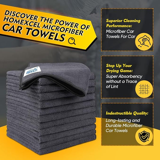 HOMEXCEL Grey Microfiber Cleaning Cloth 400 Pack, 11.5 x 11.5 inch Bulk Shop Towels | Reusable Cleaning Rags for Cars, Kitchen, Window, Garage and House, Ultra Absorbent, Lint Free, Streak Free