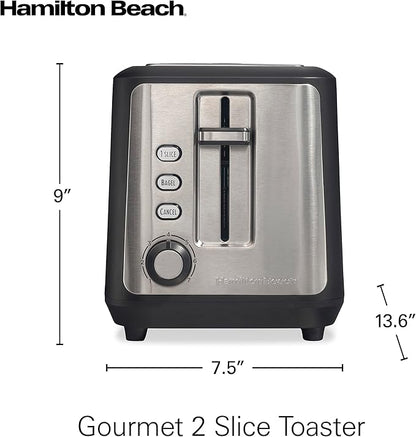 Hamilton Beach Gourmet 2 Slice Slot Toaster with Extra Long & Wide Slots, Sure-Toast Technology, Shade Selector with 7 Browning Levels, Bagel Setting, Matte Black and Stainless Steel (22996)
