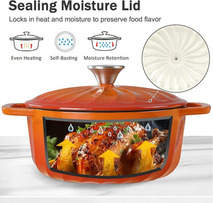 Enameled Cast Iron Dutch Oven with Lid, 6 QT Cast Iron Dutch Oven Pot, Dual Handles for Bread Baking, Cook, Bake, Oven Safe across All Cooktops (Orange, 6 QT)