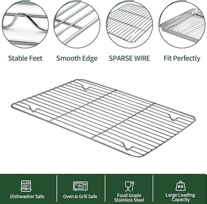 Baking Sheet with Cooling Rack Set(2 Baking Pans+2 Baking Racks), CEKEE Stainless Steel Non Stick Small Cookie Sheet Set, Size 10.39 x 8.07 x 1 Inch, Easy to Clean Small Baking Sheet with Rack Set