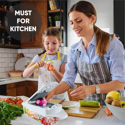 RüK Vegetable Chopper Slicer Onion Dicer, Multi 22-in-1 Veggie Mandoline Food Cutter for Tomato Fruit with Lemon Squeezer, E-Recipe, 11 Blades, Egg Separator & Slicer, Container