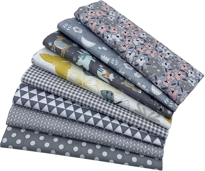 aufodata 8 Pieces 19.6" x 19.6" (50cm x 50cm) Cotton Fabric Squares Quilting Patchwork Floral Pattern Precut Fabric for DIY Quilting Sewing Crafting Artcraft (Gray)