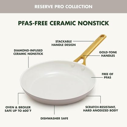 GreenPan Nonstick Reserve Pro 10” & 12” Frying Pan Set, NSF Certified Ceramic, Hard Anodized PFAS-Free Skillets, Stainless Steel Handles, Oven & Dishwasher Safe, Oyster Gray